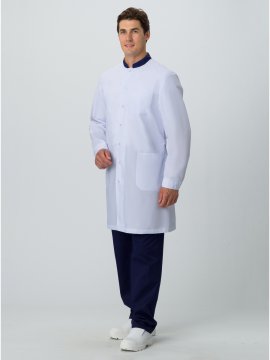 Халат мужской MedLine Марк (тк.Смесовая,120), белый/т.синий