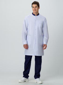 Халат мужской MedLine Марк (тк.Смесовая,120), белый/т.синий