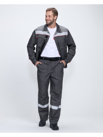 Костюм Флофт-1 Премиум СОП (тк.Смесовая,240) брюки, т.серый/серый/красный